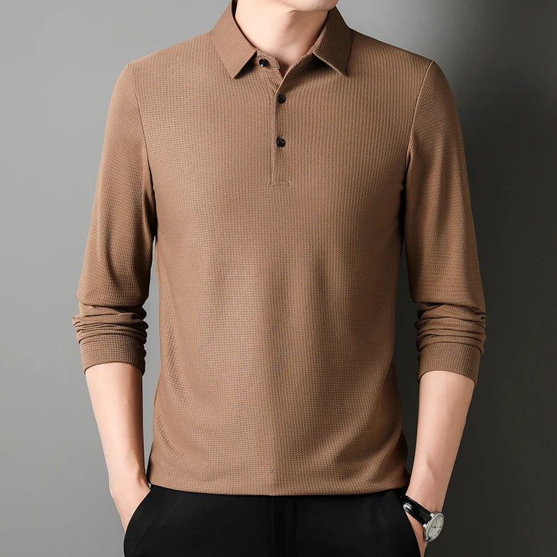 Men's Business Casual Polo Long Sleeve T-shirt Summer Comfortable Top