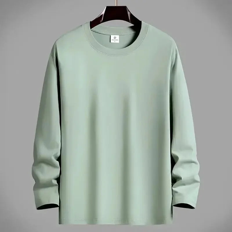 VARDALABEL Men’s Casual Long Sleeve Tee – Simple Solid Color, Comfortable Plus Size Loose Fit