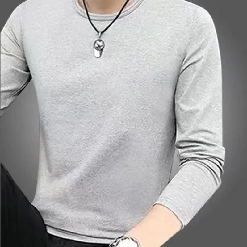 VARDALABEL Men’s Casual Long Sleeve Tee – Simple Solid Color, Comfortable Plus Size Loose Fit