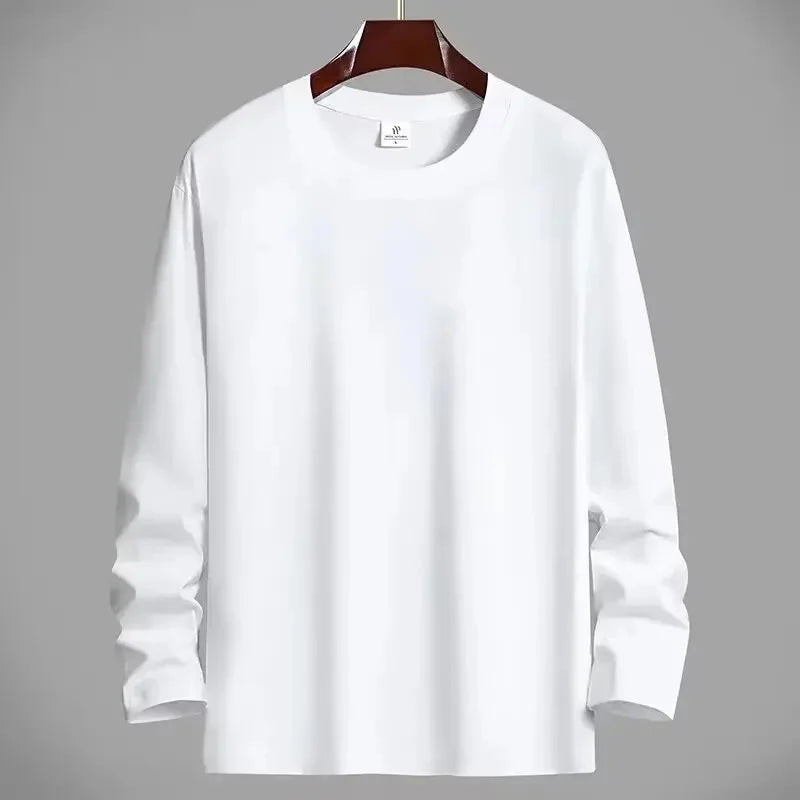 VARDALABEL Men’s Casual Long Sleeve Tee – Simple Solid Color, Comfortable Plus Size Loose Fit