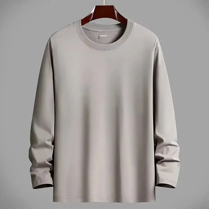 VARDALABEL Men’s Casual Long Sleeve Tee – Simple Solid Color, Comfortable Plus Size Loose Fit
