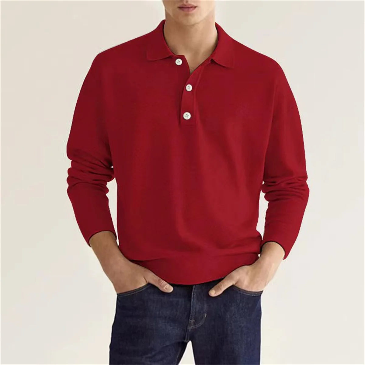 VARDALABEL Men’s V-Neck Long Sleeve Polo – Comfortable & Stylish