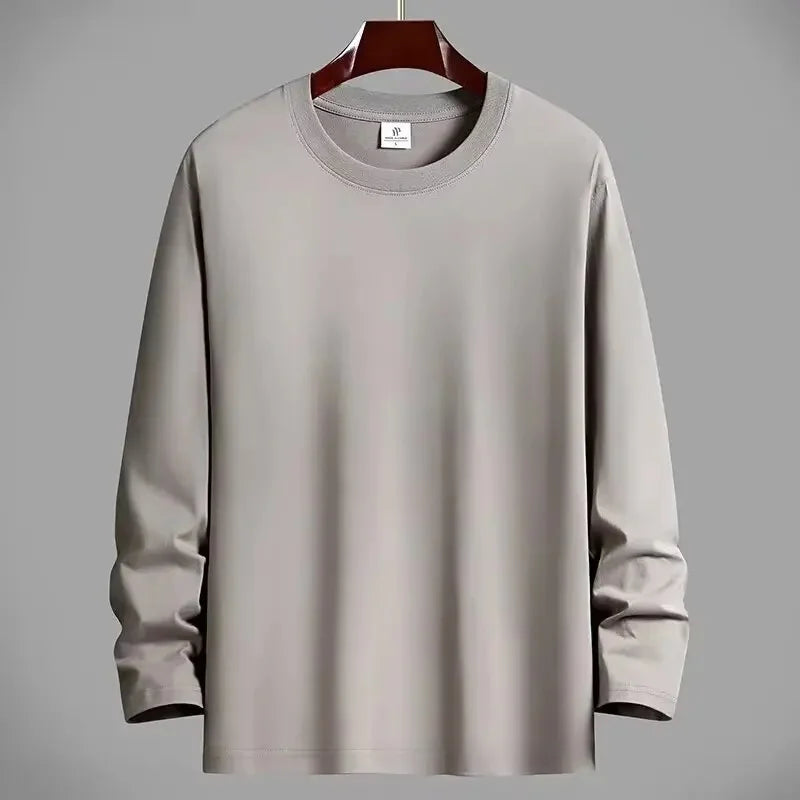 VARDALABEL Men’s Casual Long Sleeve Tee – Simple Solid Color, Comfortable Plus Size Loose Fit