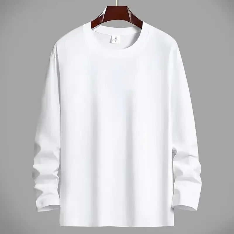 VARDALABEL Men’s Casual Long Sleeve Tee – Simple Solid Color, Comfortable Plus Size Loose Fit