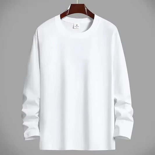 VARDALABEL Men’s Casual Long Sleeve Tee – Simple Solid Color, Comfortable Plus Size Loose Fit
