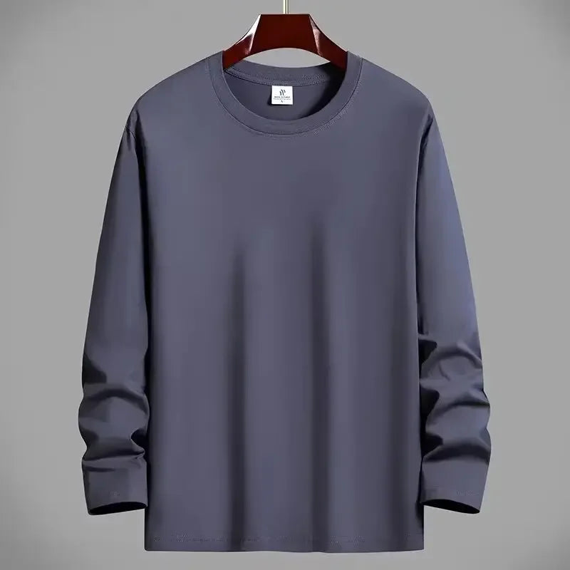 VARDALABEL Men’s Casual Long Sleeve Tee – Simple Solid Color, Comfortable Plus Size Loose Fit