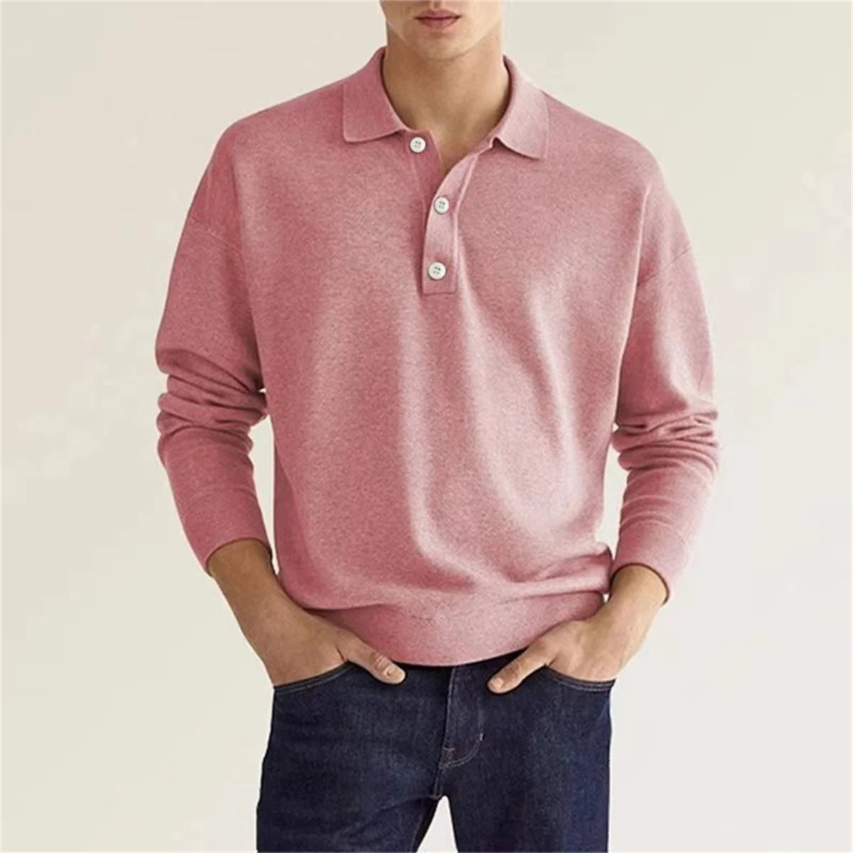 VARDALABEL Men’s V-Neck Long Sleeve Polo – Comfortable & Stylish
