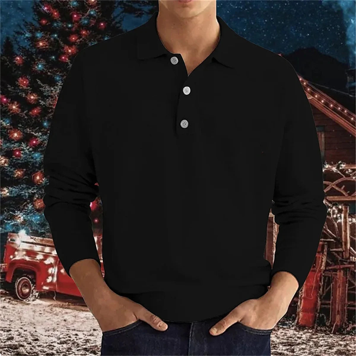VARDALABEL Men’s V-Neck Long Sleeve Polo – Comfortable & Stylish