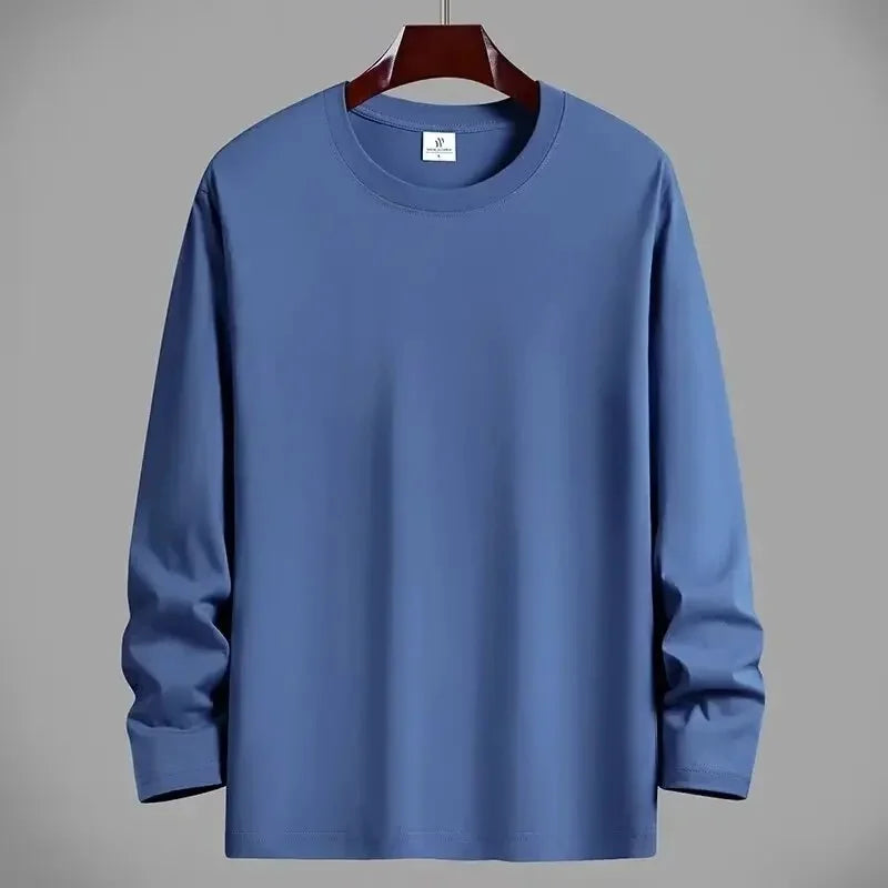 VARDALABEL Men’s Casual Long Sleeve Tee – Simple Solid Color, Comfortable Plus Size Loose Fit