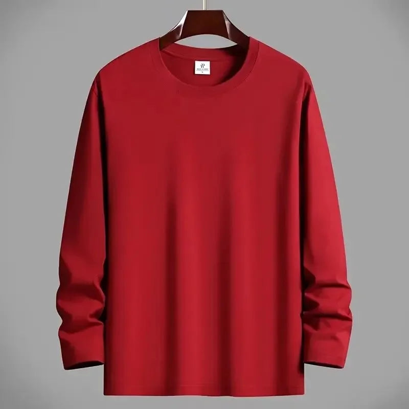 VARDALABEL Men’s Casual Long Sleeve Tee – Simple Solid Color, Comfortable Plus Size Loose Fit