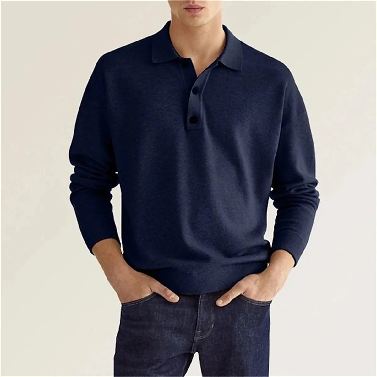 VARDALABEL Men’s V-Neck Long Sleeve Polo – Comfortable & Stylish