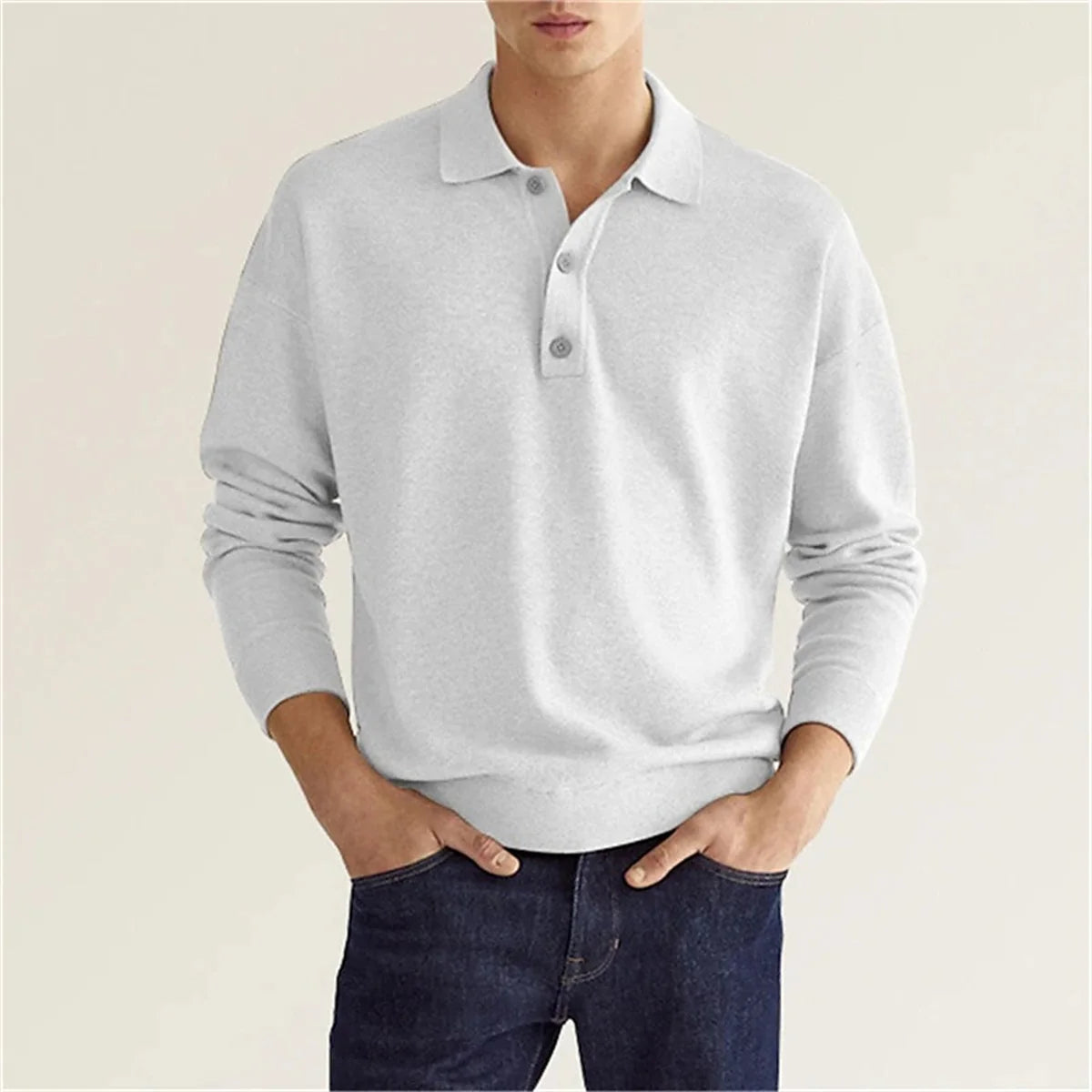 VARDALABEL Men’s V-Neck Long Sleeve Polo – Comfortable & Stylish