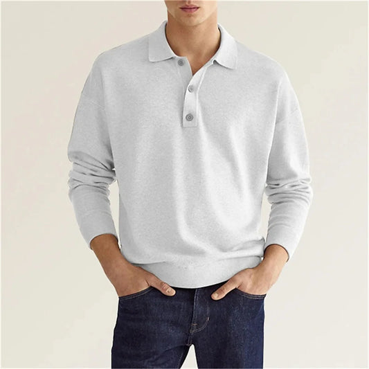 VARDALABEL Men’s V-Neck Long Sleeve Polo – Comfortable & Stylish