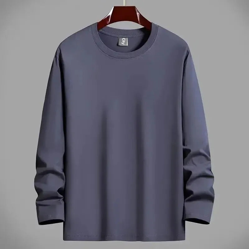 VARDALABEL Men’s Casual Long Sleeve Tee – Simple Solid Color, Comfortable Plus Size Loose Fit