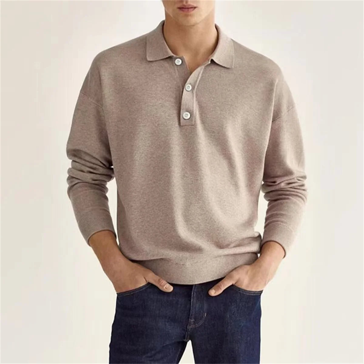 VARDALABEL Men’s V-Neck Long Sleeve Polo – Comfortable & Stylish