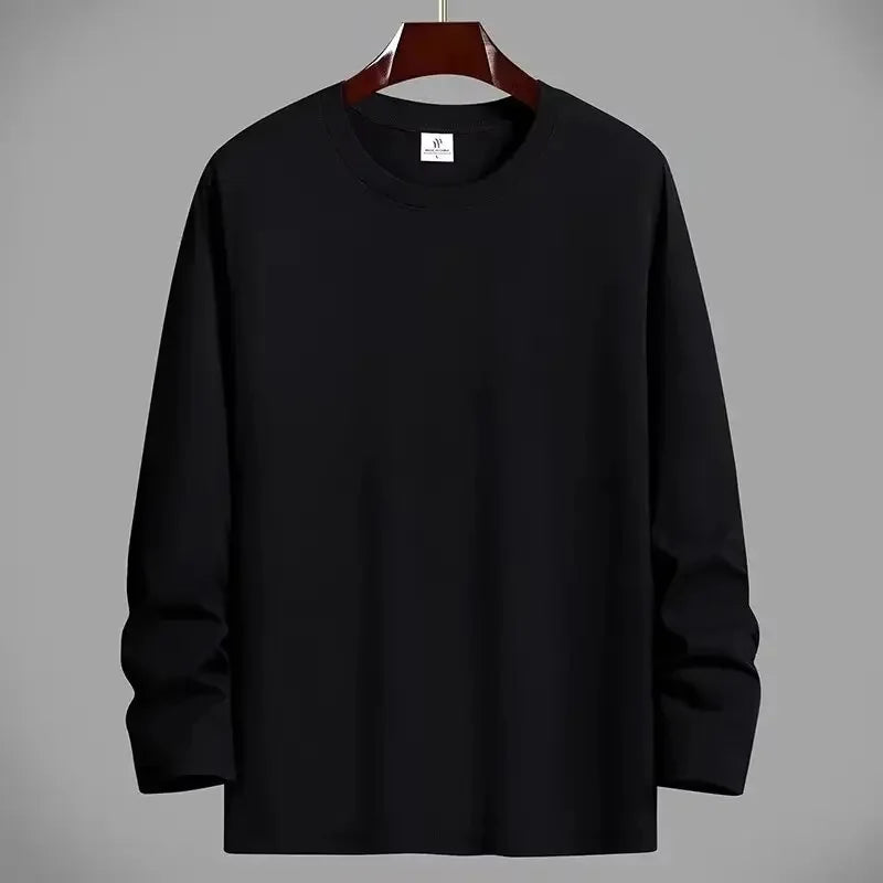 VARDALABEL Men’s Casual Long Sleeve Tee – Simple Solid Color, Comfortable Plus Size Loose Fit