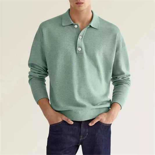 VARDALABEL Men’s V-Neck Long Sleeve Polo – Comfortable & Stylish