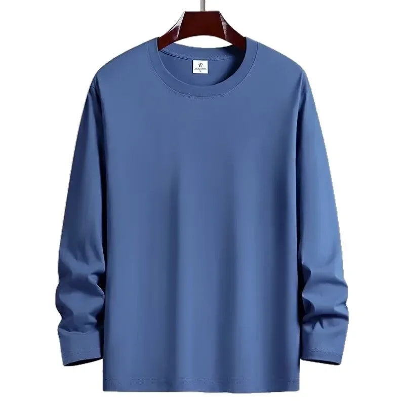 VARDALABEL Men’s Casual Long Sleeve Tee – Simple Solid Color, Comfortable Plus Size Loose Fit